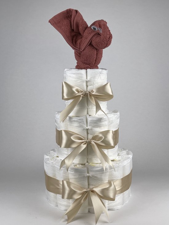 Chouette-Chouette | Luiertaart Neutraal | Kraamcadeau | Geboorte Jongen Meisje | Babyshower | Olifant Koper - Beige van Chouette-Chouette