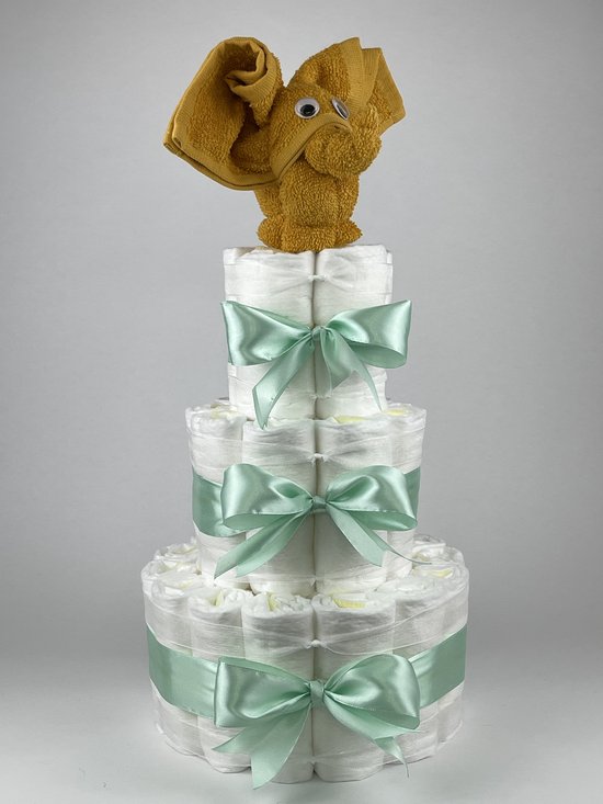 Chouette-Chouette | Luiertaart Neutraal | Kraamcadeau | Geboorte Jongen Meisje | Babyshower | Olifant Oker - Groen van Chouette-Chouette