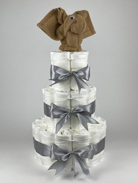 Chouette-Chouette | Luiertaart Neutraal | Kraamcadeau | Geboorte Jongen Meisje | Babyshower | Olifant Sand - Grijs van Chouette-Chouette