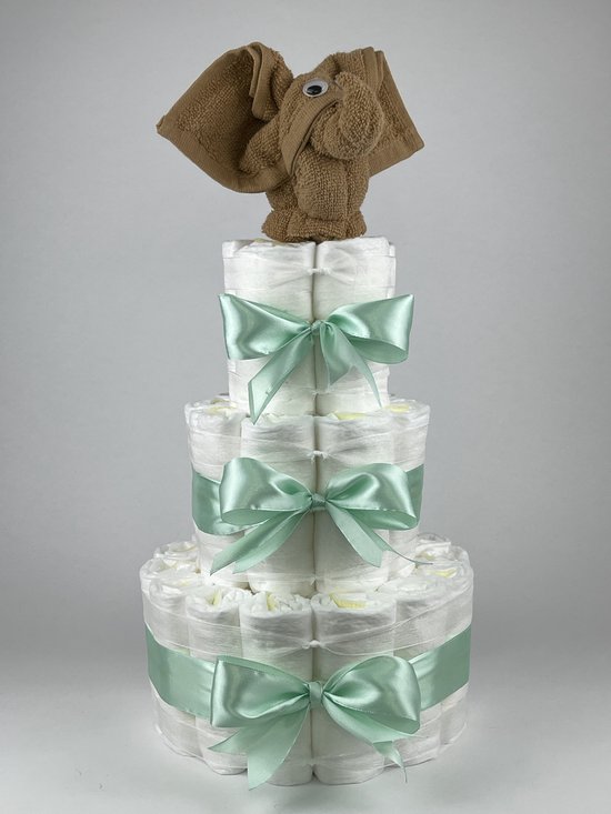 Chouette-Chouette | Luiertaart Neutraal | Kraamcadeau | Geboorte Jongen Meisje | Babyshower | Olifant Sand - Groen van Chouette-Chouette