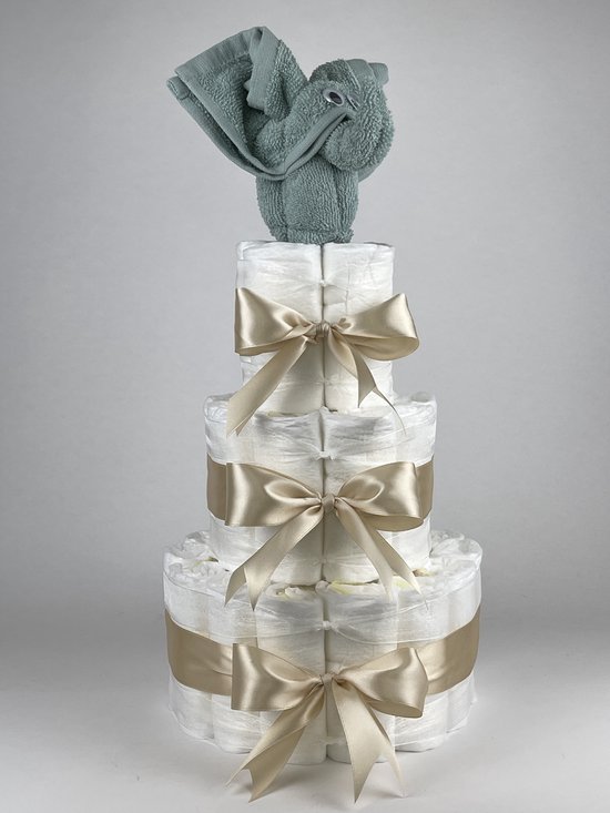 Chouette-Chouette | Luiertaart Neutraal | Kraamcadeau | Geboorte Jongen Meisje | Babyshower | Olifant Stone groen - Beige van Chouette-Chouette