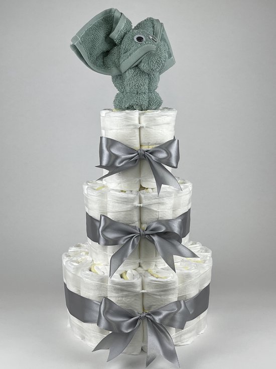 Chouette-Chouette | Luiertaart Neutraal | Kraamcadeau | Geboorte Jongen Meisje | Babyshower | Olifant Stone groen - Grijs van Chouette-Chouette