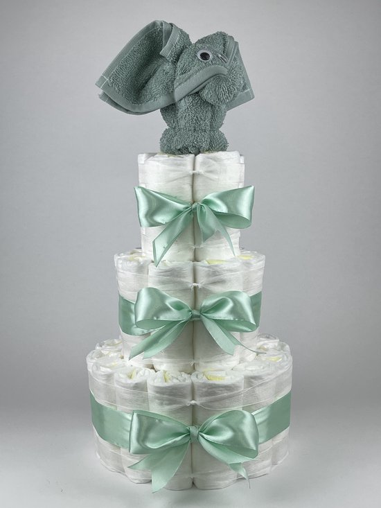 Chouette-Chouette | Luiertaart Neutraal | Kraamcadeau | Geboorte Jongen Meisje | Babyshower | Olifant Stone groen - Groen van Chouette-Chouette