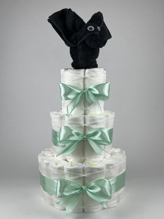 Chouette-Chouette - Luiertaart Neutraal - Kraamcadeau - Geboorte Jongen Meisje - Babyshower - Olifant Zwart - Groen van Chouette-Chouette