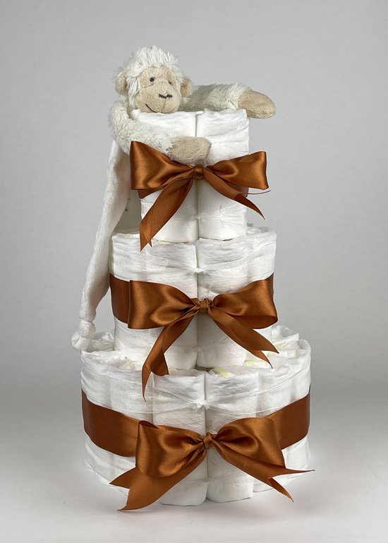 Chouette-Chouette | Luiertaart Neutraal | Kraamcadeau | Geboorte Jongen Meisje | Babyshower | Tuttle Aap Mickey Ivory - Koper van Chouette-Chouette