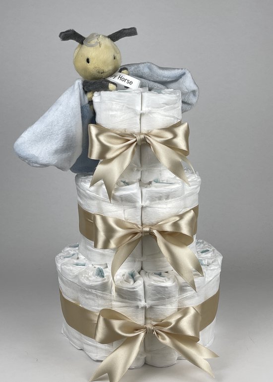 Chouette-Chouette | Luiertaart Neutraal | Kraamcadeau | Geboorte Jongen Meisje | Babyshower | Tuttle Bee Benja Beige van Chouette-Chouette