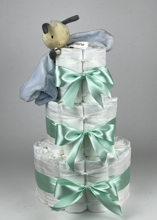 Chouette-Chouette | Luiertaart Neutraal | Kraamcadeau | Geboorte Jongen Meisje | Babyshower | Tuttle Bee Benja Groen van Chouette-Chouette