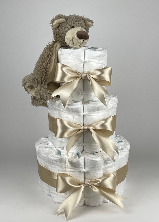Chouette-Chouette | Luiertaart Neutraal | Kraamcadeau | Geboorte Jongen Meisje | Babyshower | Tuttle Beer Bella Beige van Chouette-Chouette