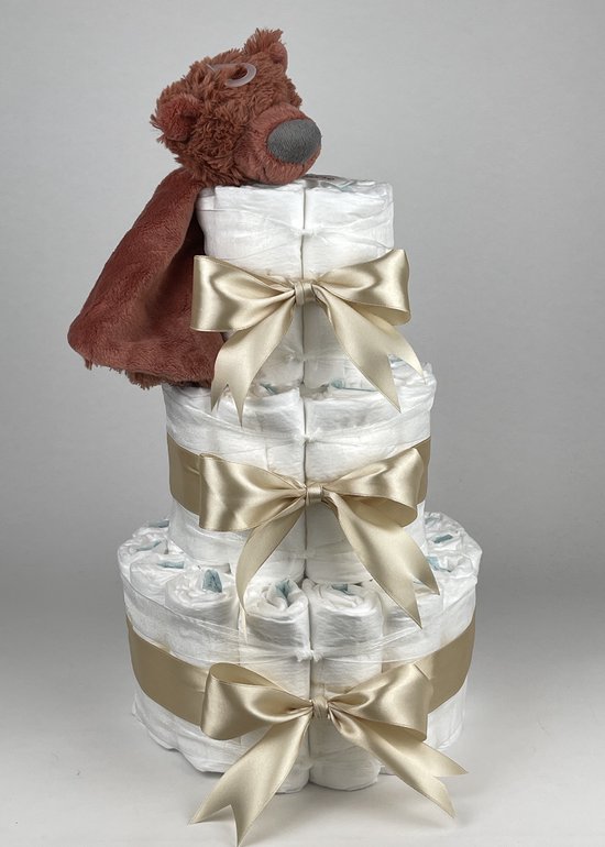 Chouette-Chouette | Luiertaart Neutraal | Kraamcadeau | Geboorte Jongen Meisje | Babyshower | Tuttle Beer Bobbie Beige van Chouette-Chouette