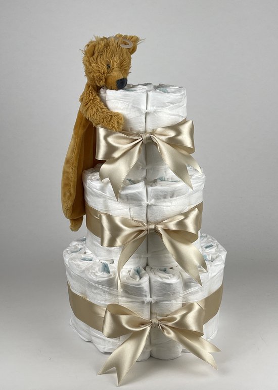 Chouette-Chouette | Luiertaart Neutraal | Kraamcadeau | Geboorte Jongen Meisje | Babyshower | Tuttle Beer Bradley Beige van Chouette-Chouette