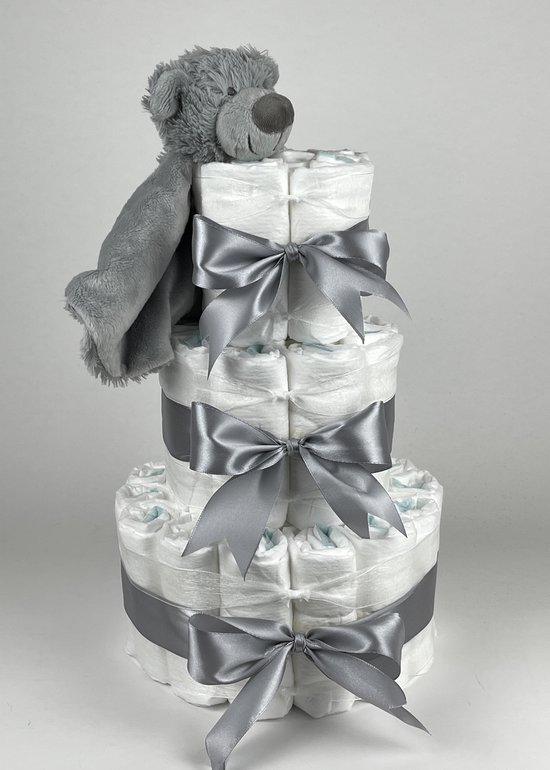 Chouette-Chouette | Luiertaart Neutraal | Kraamcadeau | Geboorte Jongen Meisje | Babyshower | Tuttle Beer Brice Grijs van Chouette-Chouette
