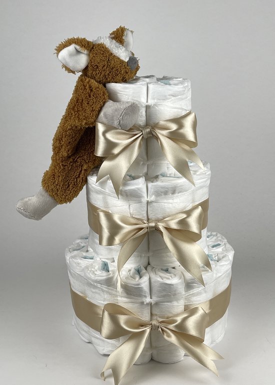 Chouette-Chouette | Luiertaart Neutraal | Kraamcadeau | Geboorte Jongen Meisje | Babyshower | Tuttle Deer Do Beige van Chouette-Chouette