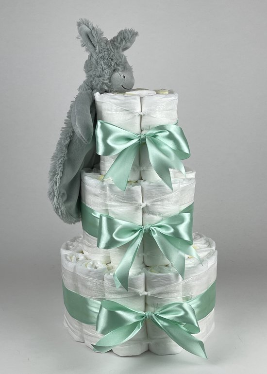 Chouette-Chouette | Luiertaart Neutraal | Kraamcadeau | Geboorte Jongen Meisje | Babyshower | Tuttle Ezel Devan Groen van Chouette-Chouette