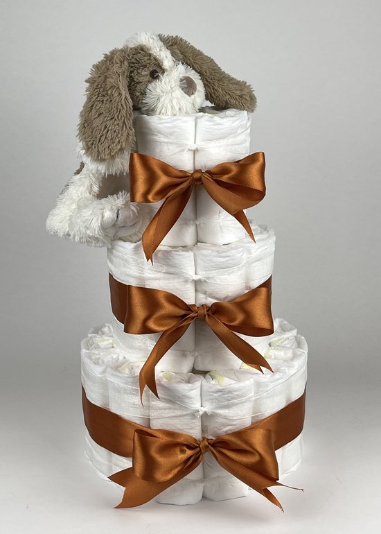 Chouette-Chouette | Luiertaart Neutraal | Kraamcadeau | Geboorte Jongen Meisje | Babyshower | Tuttle Hond David Koper van Chouette-Chouette