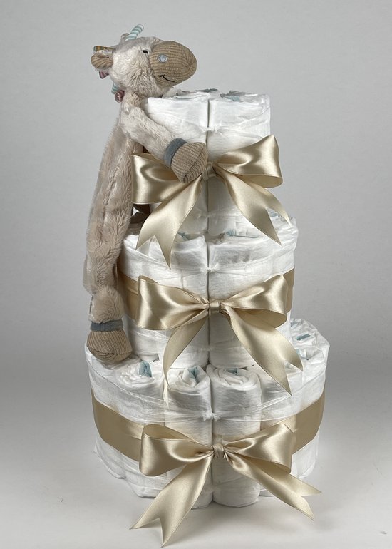 Chouette-Chouette | Luiertaart Neutraal | Kraamcadeau | Geboorte Jongen Meisje | Babyshower | Tuttle Horse Bright Beige van Chouette-Chouette
