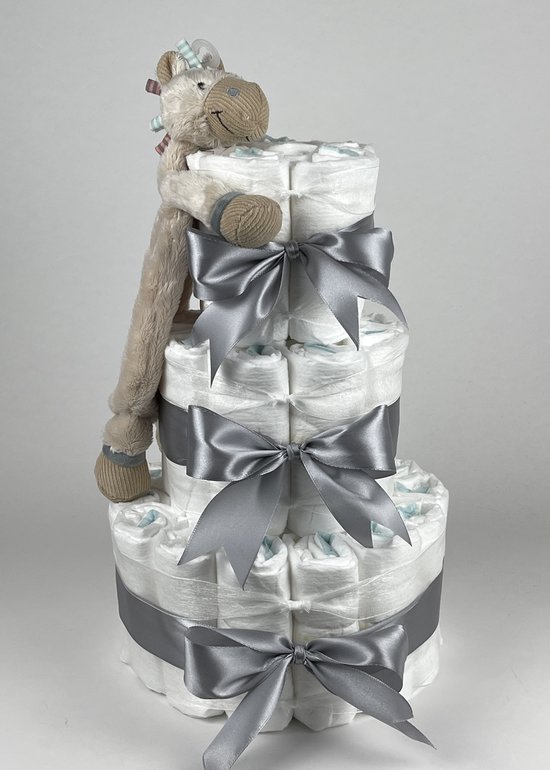 Chouette-Chouette | Luiertaart Neutraal | Kraamcadeau | Geboorte Jongen Meisje | Babyshower | Tuttle Horse Bright Grijs van Chouette-Chouette