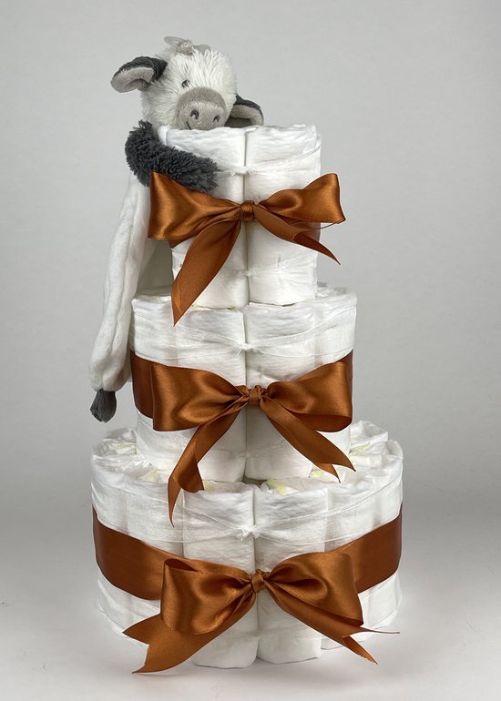 Chouette-Chouette | Luiertaart Neutraal | Kraamcadeau | Geboorte Jongen Meisje | Babyshower | Tuttle Koe Casper Koper van Chouette-Chouette