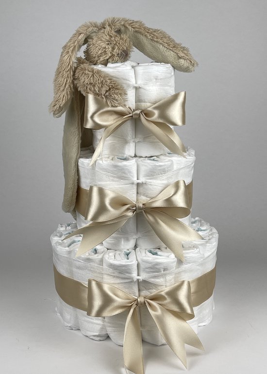 Chouette-Chouette | Luiertaart Neutraal | Kraamcadeau | Geboorte Jongen Meisje | Babyshower | Tuttle Konijn Richie Beige van Merkloos