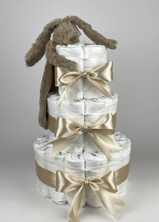 Chouette-Chouette | Luiertaart Neutraal | Kraamcadeau | Geboorte Jongen Meisje | Babyshower | Tuttle Konijn Richie Clay bruin - Beige van Chouette-Chouette
