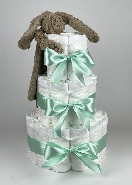 Chouette-Chouette | Luiertaart Neutraal | Kraamcadeau | Geboorte Jongen Meisje | Babyshower | Tuttle Konijn Richie Clay bruin - Groen van Chouette-Chouette