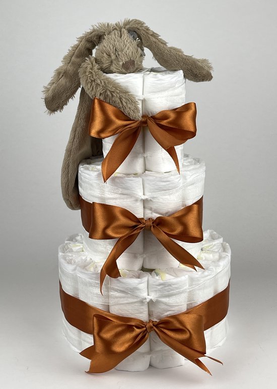 Chouette-Chouette | Luiertaart Neutraal | Kraamcadeau | Geboorte Jongen Meisje | Babyshower | Tuttle Konijn Richie Clay bruin - Koper van Chouette-Chouette