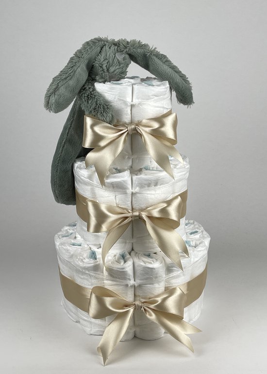 Chouette-Chouette | Luiertaart Neutraal | Kraamcadeau | Geboorte Jongen Meisje | Babyshower | Tuttle Konijn Richie Green - Beige van Chouette-Chouette