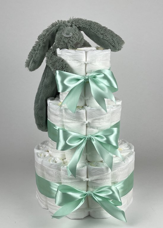Chouette-Chouette | Luiertaart Neutraal | Kraamcadeau | Geboorte Jongen Meisje | Babyshower | Tuttle Konijn Richie Green - Groen van Chouette-Chouette