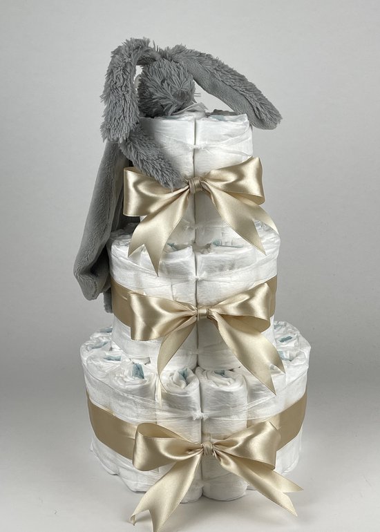 Chouette-Chouette | Luiertaart Neutraal | Kraamcadeau | Geboorte Jongen Meisje | Babyshower | Tuttle Konijn Richie Grey - Beige van Chouette-Chouette