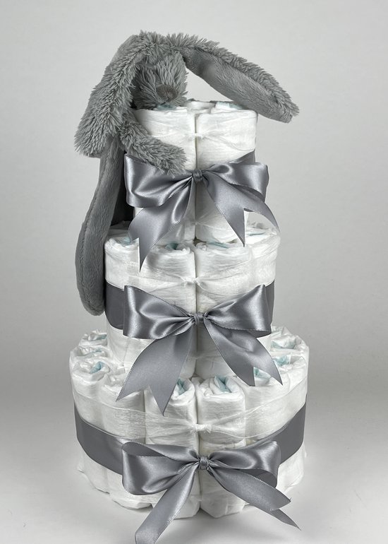 Chouette-Chouette | Luiertaart Neutraal | Kraamcadeau | Geboorte Jongen Meisje | Babyshower | Tuttle Konijn Richie Grey - Grijs van Chouette-Chouette