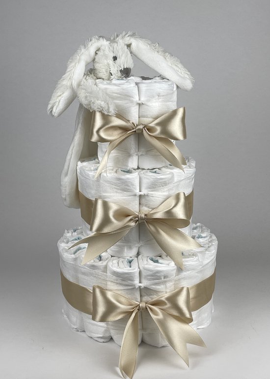 Chouette-Chouette | Luiertaart Neutraal | Kraamcadeau | Geboorte Jongen Meisje | Babyshower | Tuttle Konijn Richie Ivory - Beige van Chouette-Chouette