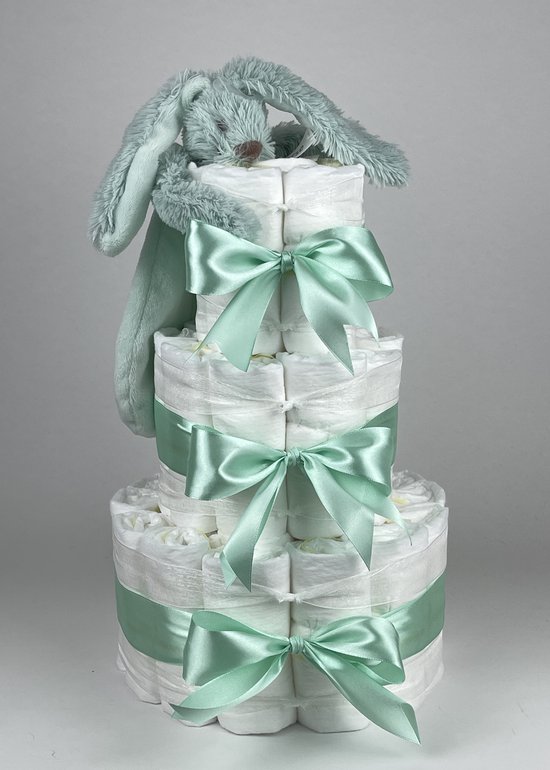 Chouette-Chouette | Luiertaart Neutraal | Kraamcadeau | Geboorte Jongen Meisje | Babyshower | Tuttle Konijn Richie Lagoon - Groen van Chouette-Chouette