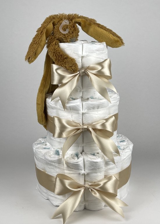 Chouette-Chouette | Luiertaart Neutraal | Kraamcadeau | Geboorte Jongen Meisje | Babyshower | Tuttle Konijn Richie Oker - Beige van Chouette-Chouette