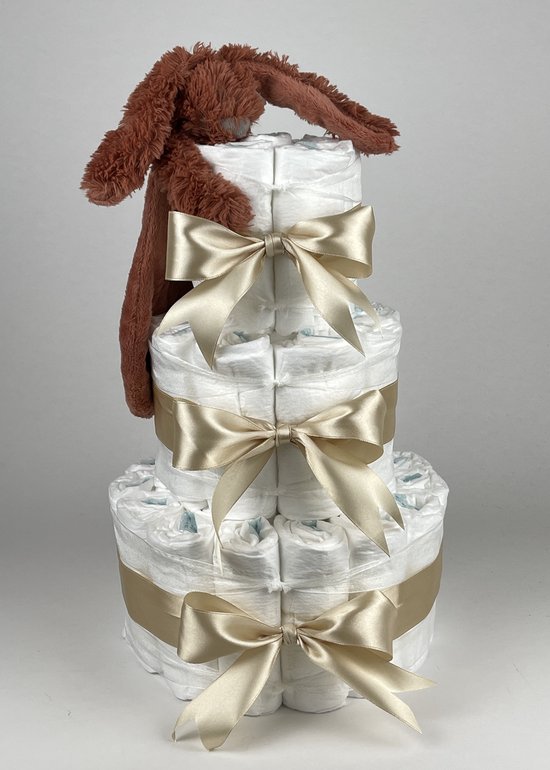 Chouette-Chouette | Luiertaart Neutraal | Kraamcadeau | Geboorte Jongen Meisje | Babyshower | Tuttle Konijn Richie Rusty - Beige van Chouette-Chouette