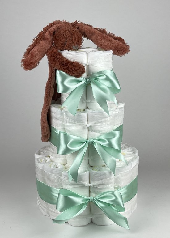 Chouette-Chouette | Luiertaart Neutraal | Kraamcadeau | Geboorte Jongen Meisje | Babyshower | Tuttle Konijn Richie Rusty - Groen van Chouette-Chouette
