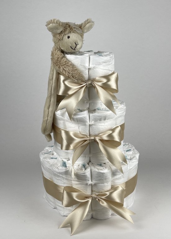 Chouette-Chouette | Luiertaart Neutraal | Kraamcadeau | Geboorte Jongen Meisje | Babyshower | Tuttle Lamb Livio Beige van Chouette-Chouette