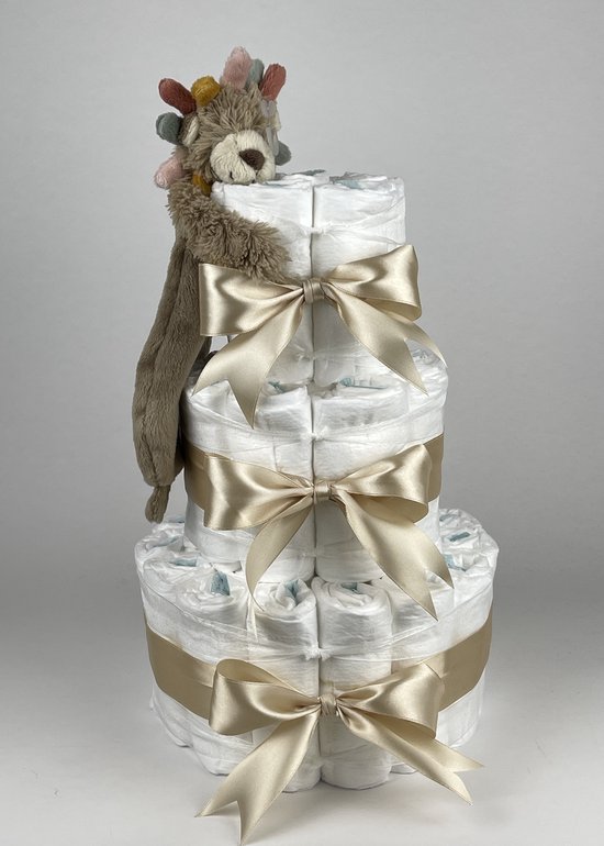 Chouette-Chouette | Luiertaart Neutraal | Kraamcadeau | Geboorte Jongen Meisje | Babyshower | Tuttle Leeuw Leon Beige van Chouette-Chouette