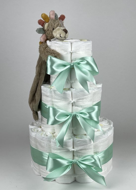 Chouette-Chouette | Luiertaart Neutraal | Kraamcadeau | Geboorte Jongen Meisje | Babyshower | Tuttle Leeuw Leon Groen van Chouette-Chouette