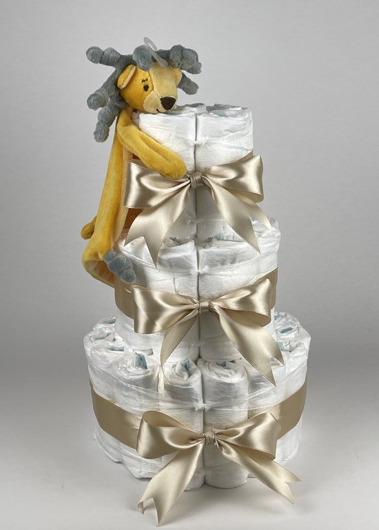 Chouette-Chouette | Luiertaart Neutraal | Kraamcadeau | Geboorte Jongen Meisje | Babyshower | Tuttle Leeuw Luke Beige van Chouette-Chouette