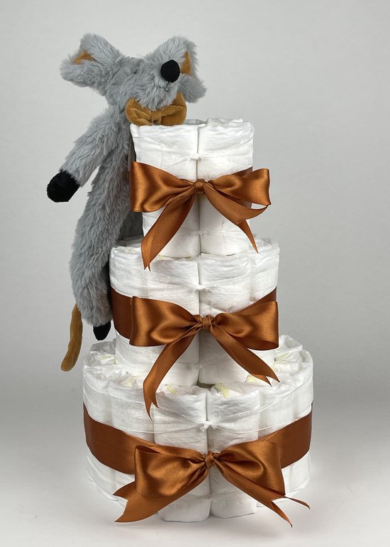 Chouette-Chouette | Luiertaart Neutraal | Kraamcadeau | Geboorte Jongen Meisje | Babyshower | Tuttle Muis Misty Koper van Chouette-Chouette