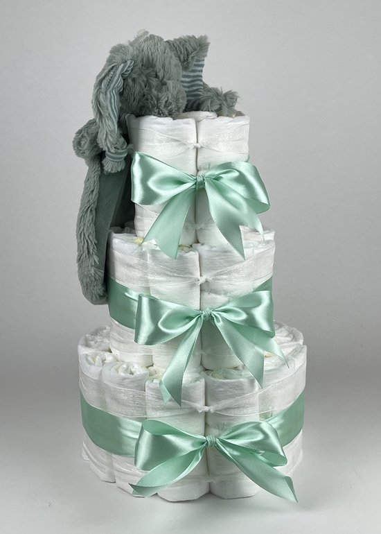 Chouette-Chouette | Luiertaart Neutraal | Kraamcadeau | Geboorte Jongen Meisje | Babyshower | Tuttle Olifant Eddy Groen van Chouette-Chouette