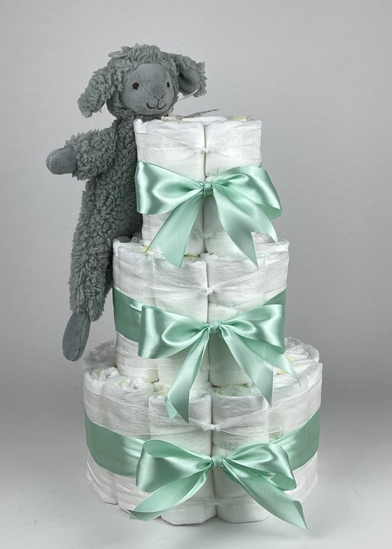 Chouette-Chouette | Luiertaart Neutraal | Kraamcadeau | Geboorte Jongen Meisje | Babyshower | Tuttle Sapphire Lamb Lex Groen van Chouette-Chouette