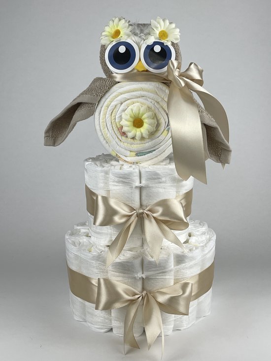 Chouette-Chouette | Luiertaart Neutraal | Kraamcadeau | Geboorte Jongen Meisje | Babyshower | Uil Cream - Beige van Chouette-Chouette
