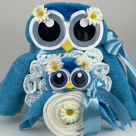 Chouette-Chouette | Luiertaart Uil Luieruil Jongen | Kraamcadeau | Geboorte Jongen | Babyshower | Aqua blauw van Chouette-Chouette