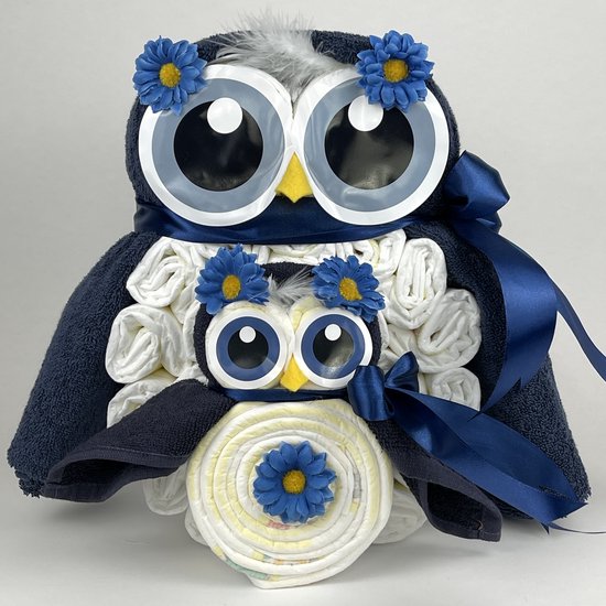 Chouette-Chouette | Luiertaart Uil Luieruil Jongen | Kraamcadeau | Geboorte Jongen | Babyshower | Navy donker Blauw van Chouette-Chouette