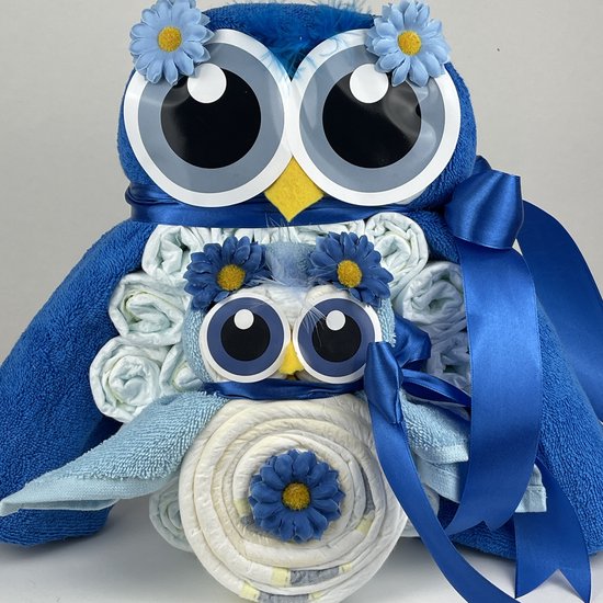 Chouette-Chouette | Luiertaart Uil Luieruil Jongen | Kraamcadeau | Geboorte Jongen | Babyshower | Royal blauw - licht Blauw van Chouette-Chouette