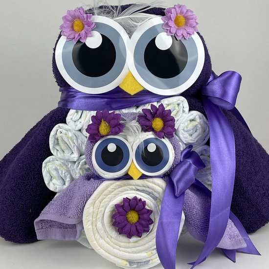 Chouette-Chouette | Luiertaart Uil Luieruil Meisje | Kraamcadeau | Geboorte Meisje | Babyshower | donker Paars - Lavendel van Chouette-Chouette