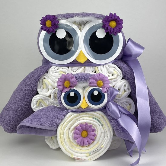 Chouette-Chouette | Luiertaart Uil Luieruil Meisje | Kraamcadeau | Geboorte Meisje | Babyshower | Lavendel van Chouette-Chouette