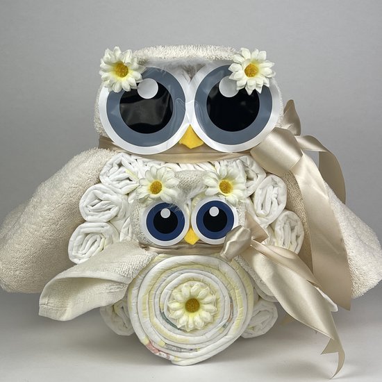 Chouette-Chouette | Luiertaart Uil Luieruil Neutraal | Kraamcadeau | Geboorte Jongen Meisje | Babyshower | Ecru van Chouette-Chouette