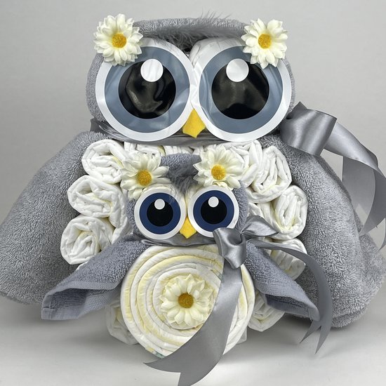 Chouette-Chouette | Luiertaart Uil Luieruil Neutraal | Kraamcadeau | Geboorte Jongen Meisje | Babyshower | Grijs van Chouette-Chouette
