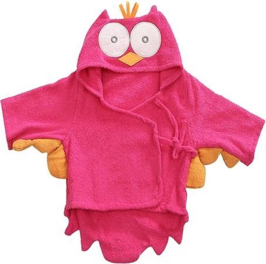 CHPN - Baby Badjas - Kinderbadjes - Roze - Uil - Schattig badjasje - 0-24 maanden - Roze badjas - Kraamcadeau - Cadeau - Geboorte - Met kam en borstel